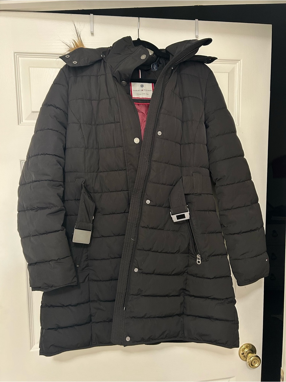 Tommy Hilfiger Black Puffer Jacket with detachable faux fur hood
